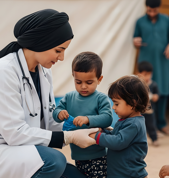 Business owner watering plants